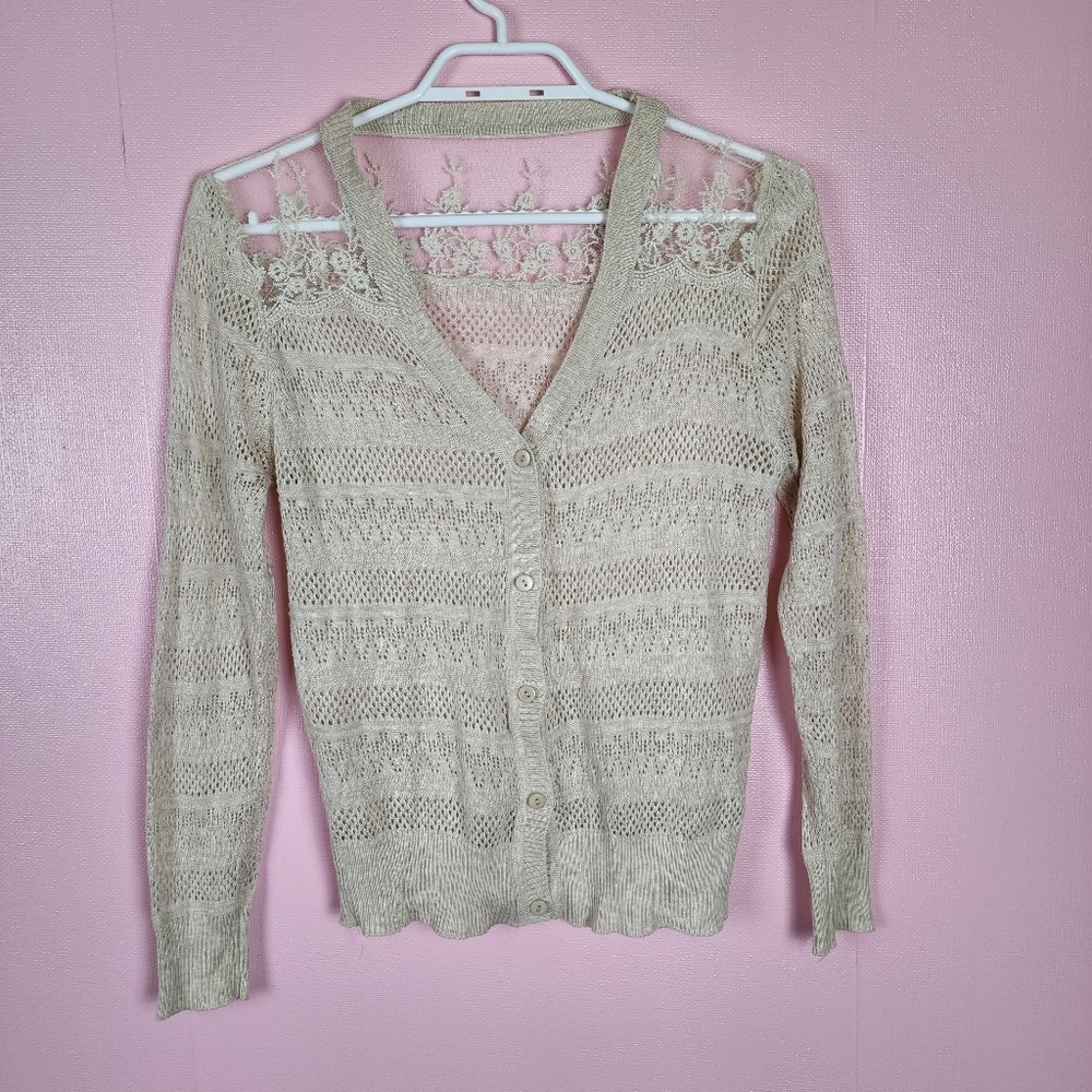 Vintage Knit and Lace Grandma Cardigan